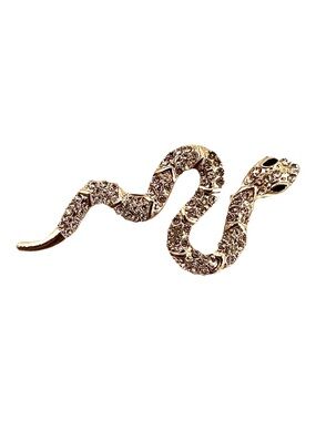 🧷🐍Vintage Snake Brooch/Pin - Gold Tone Metal With CZ Crystals and Gold Chevrons